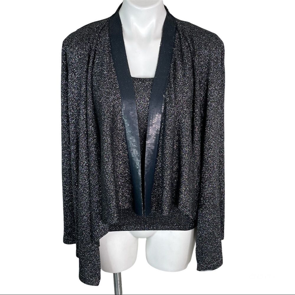 Saks Fifth Avenue Black Sequin Sparkle Silk Blend Twinset Size Small